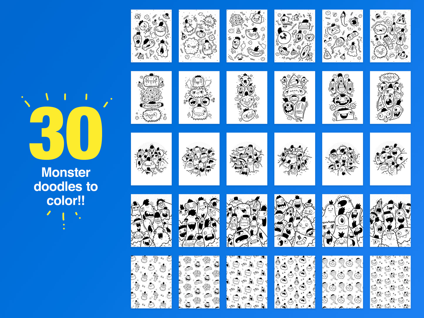 Oodles and Oodles of Monster Doodles Coloring Book - Printable Download